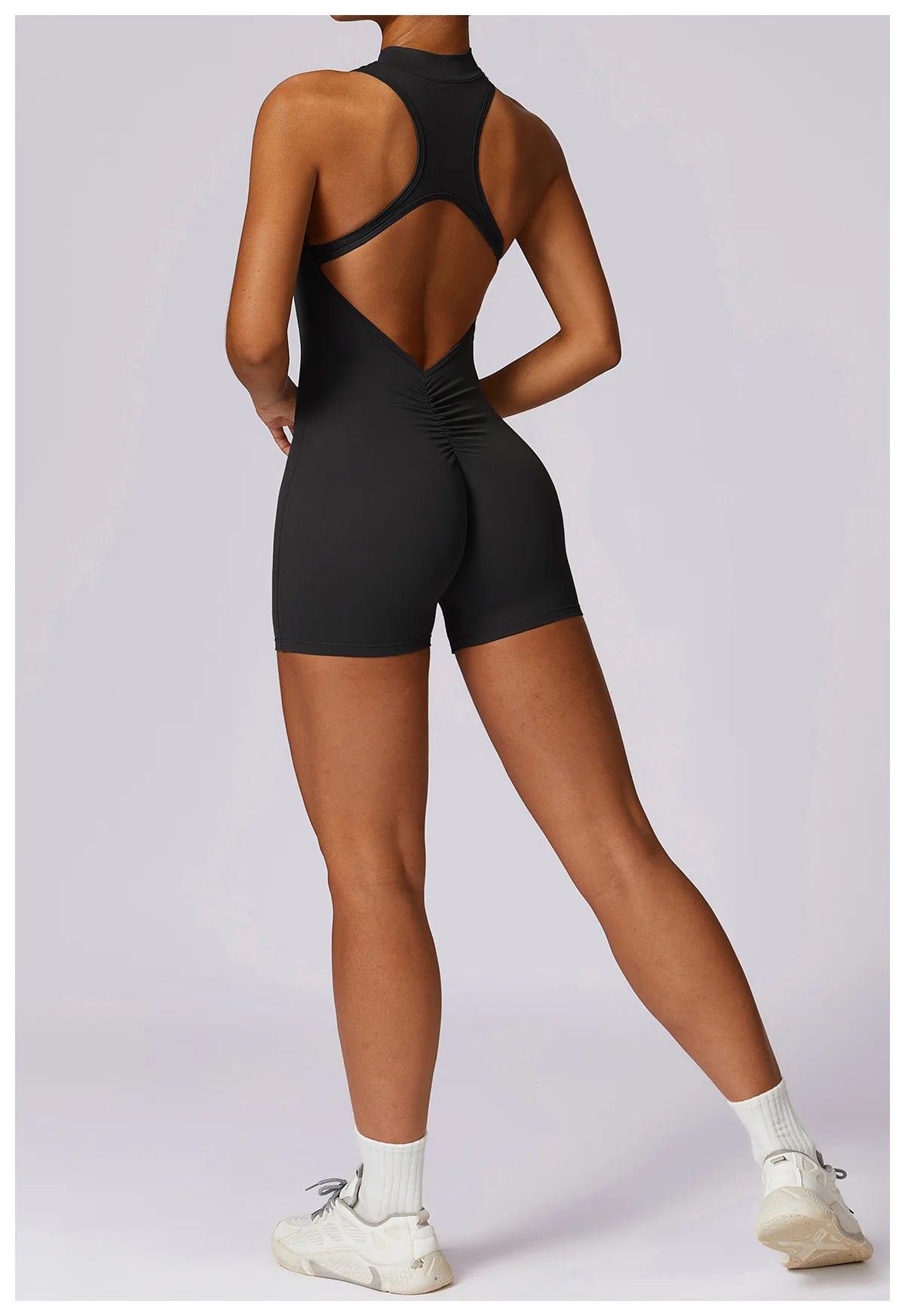 V Back Scrunch Sports Jumpsuit Women Gym Rompers Sleeveless Sportswear Zipper One-Piece Suit Yoga Clothing