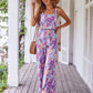 Elegant Long Women's Backless Wide Leg Jumpsuits Casual Sleeveless Floral Rompers Summer Matching Outfit Set