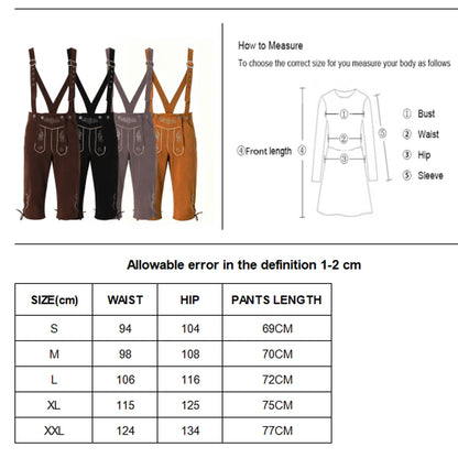 Men's Carnival Munich Oktoberfest Costume Faux Leather Pants Waiter Cosplay Fancy Party Dress