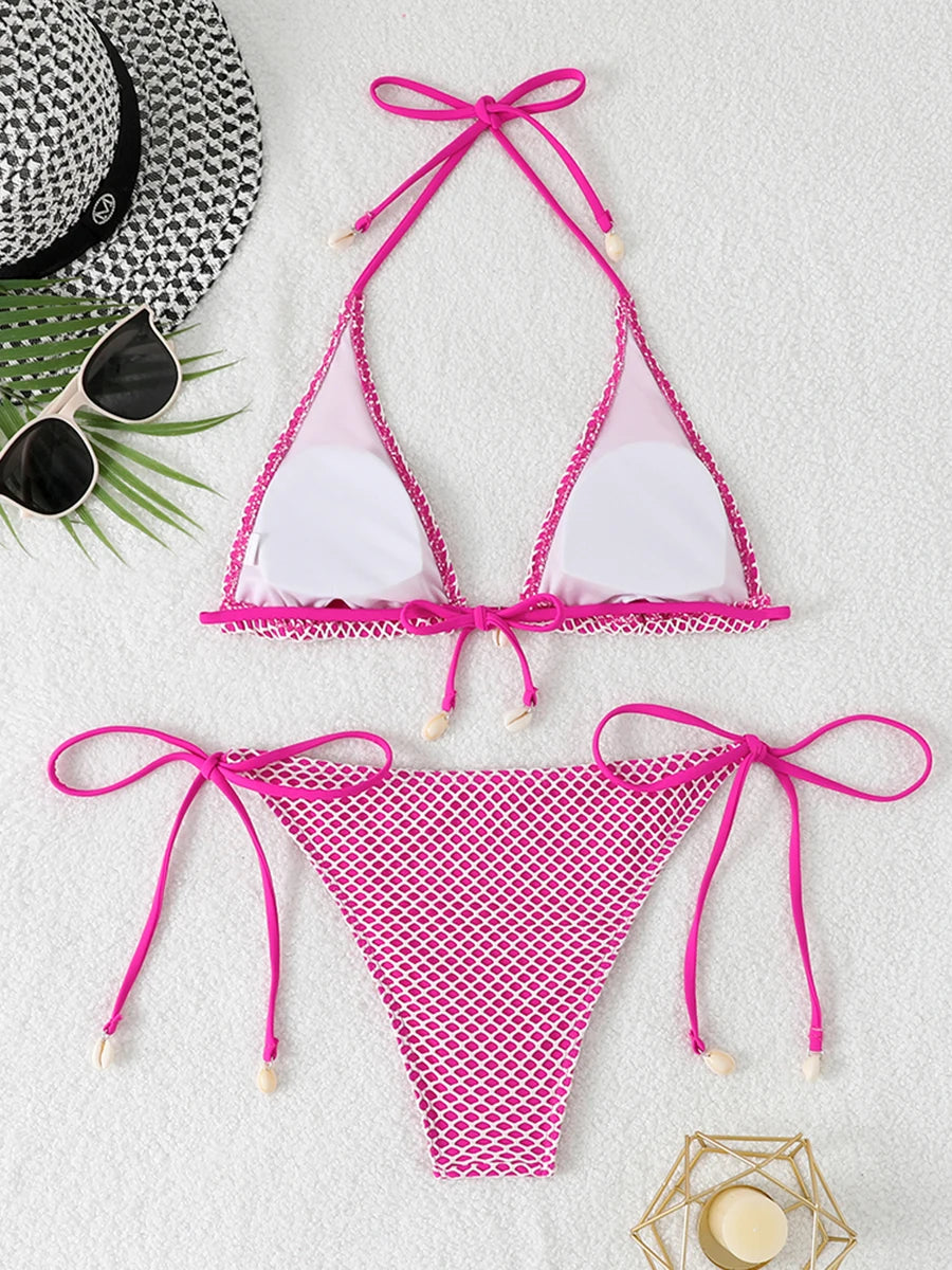 2 Piece Halter String Triangle Bikini Swimwear Mesh Swimsuit Solid Bathers Bathing Swimming Swim Suit Beachwear The Clothing Company Sydney