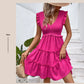 Summer Midi Dresses Casual Red Ruffle Big Hem Holiday Beach Dress Fashion Sleevelee V Neck Dresses