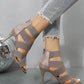 Khaki Beige Thin High Heels Women Summer Elastic Band Dress Party Wedding Shoe Back Zip Gladiator Sandals