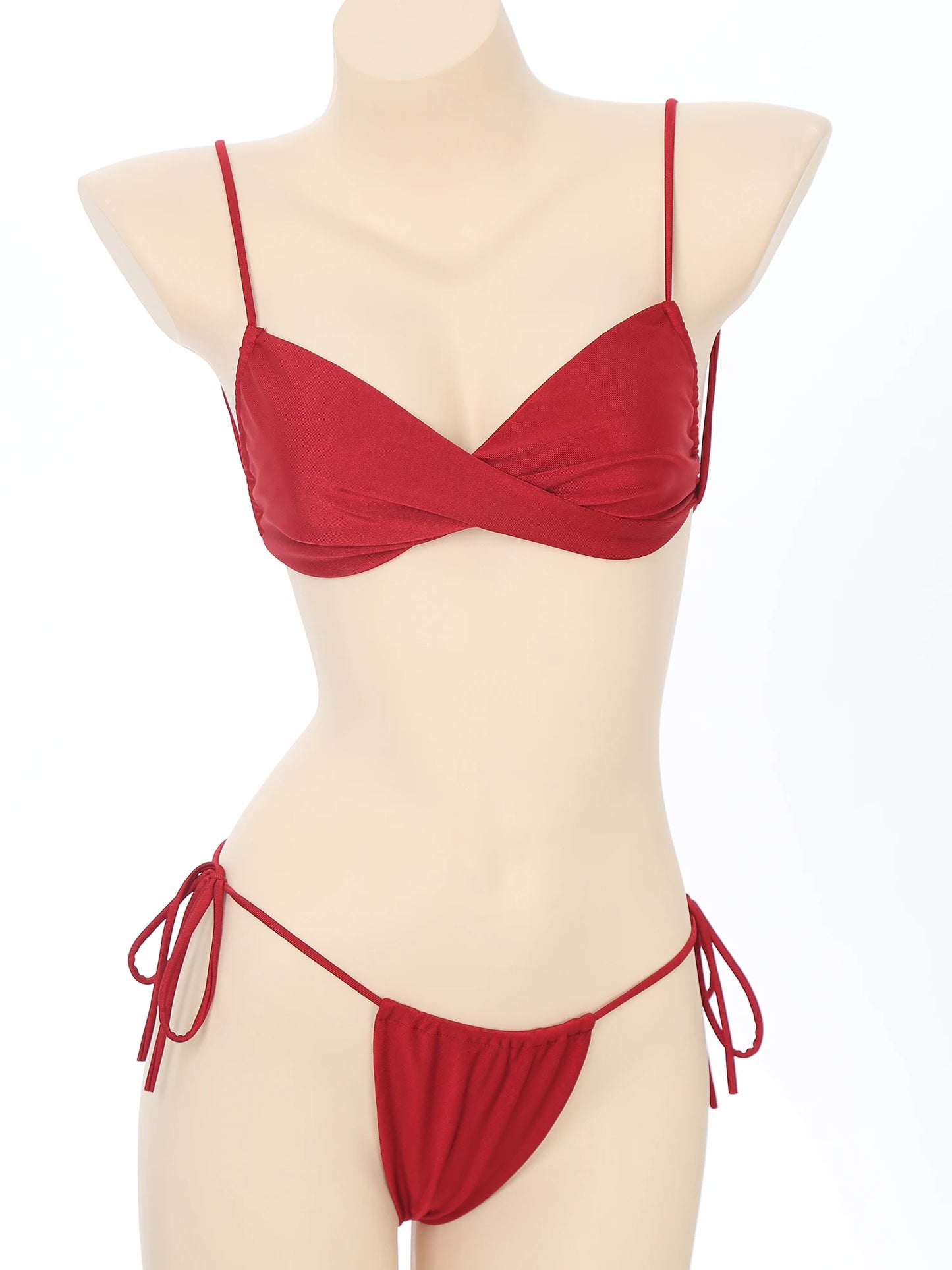 Womens Bikini Set Bathing Suit Pad Free Bra Top with High Cut Thong Briefs Side Tie Tying 2 Piece Swimwear Pool Beach Wear