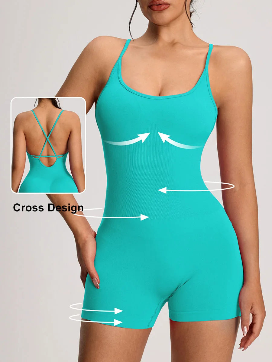 One Piece Backless Women's Bodysuit Yoga Combi-pants Shorts Jumpsuits Gym-to-Street Overalls Summer Fitness Jumpsuit Romper