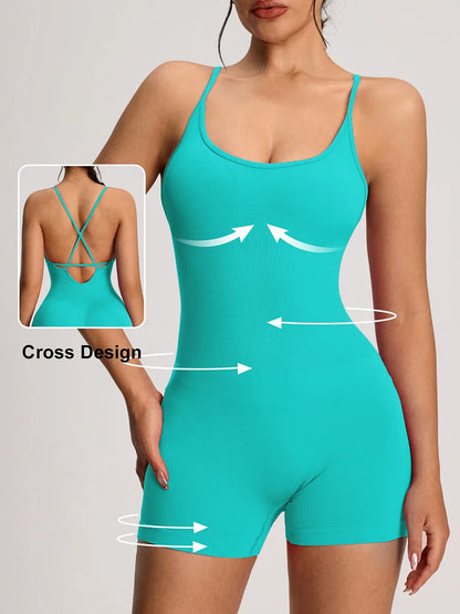 One Piece Backless Women's Bodysuit Yoga Combi-pants Shorts Jumpsuits Gym-to-Street Overalls Summer Fitness Jumpsuit Romper