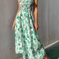 Floral Long Dress Women's Backless Sleeveless Bandage Beach Sundress Casual Green Summer Ladies Dresses