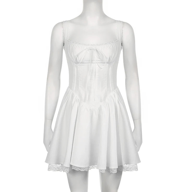 Lace Panel A-line Dress White Coquette Party Holiday Sleeveless Mini Corset Elegant Dress The Clothing Company Sydney