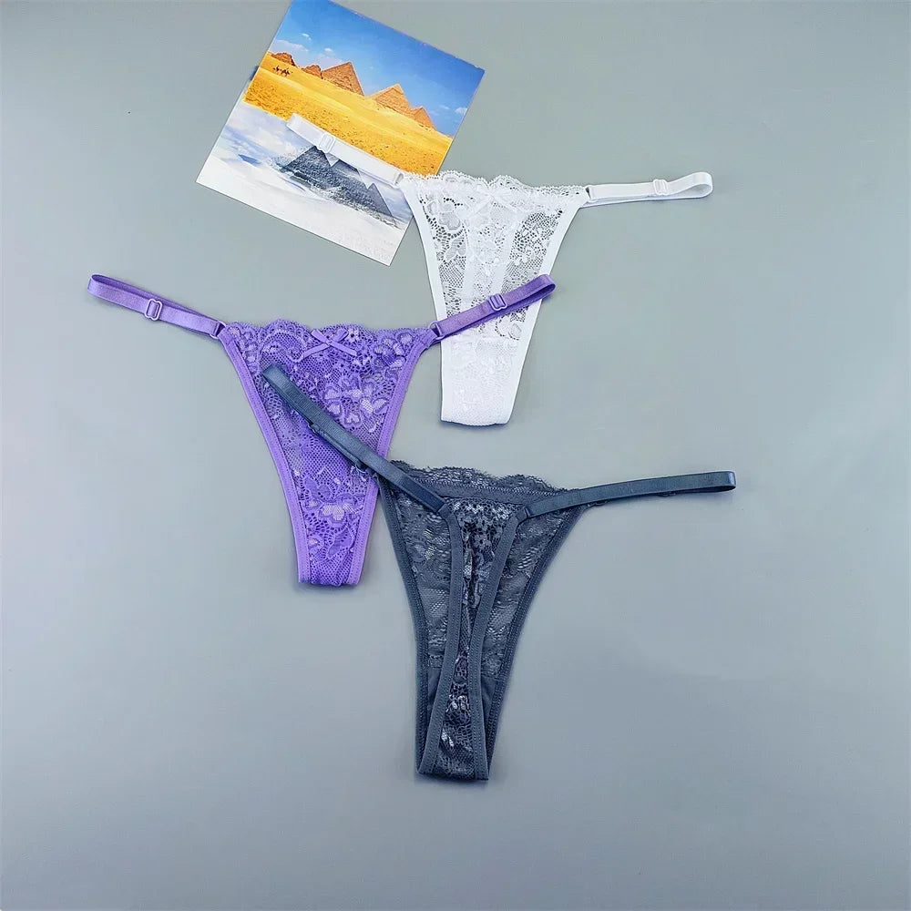 3 Pack Adjustable Transparent Thong Panties Womens Lace Underwear Low Waist T-back String Underpants The Clothing Company Sydney
