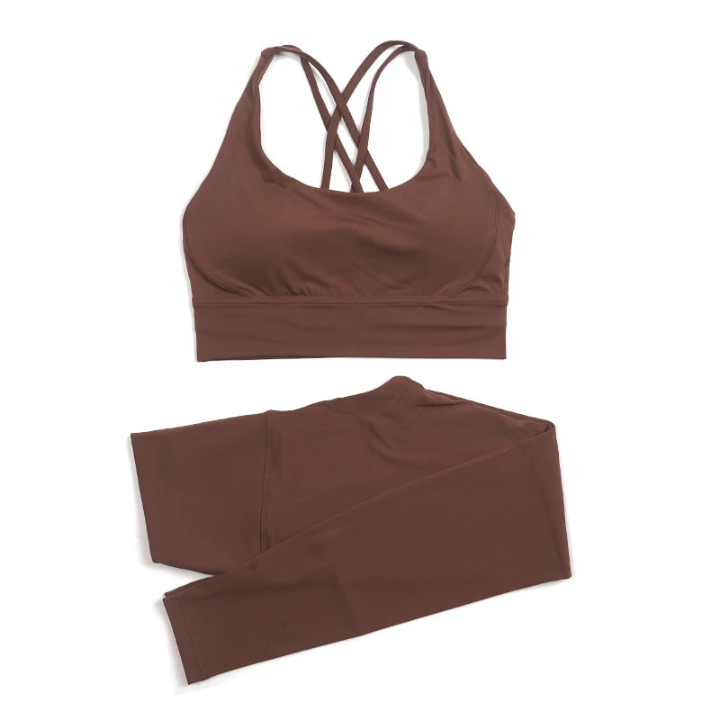 Nylon Yoga Set Women's Tracksuit Gym Fitness Set Woman 2 Piece Leggings Sports Bra Breathable Sportwear - The Clothing Company Sydney