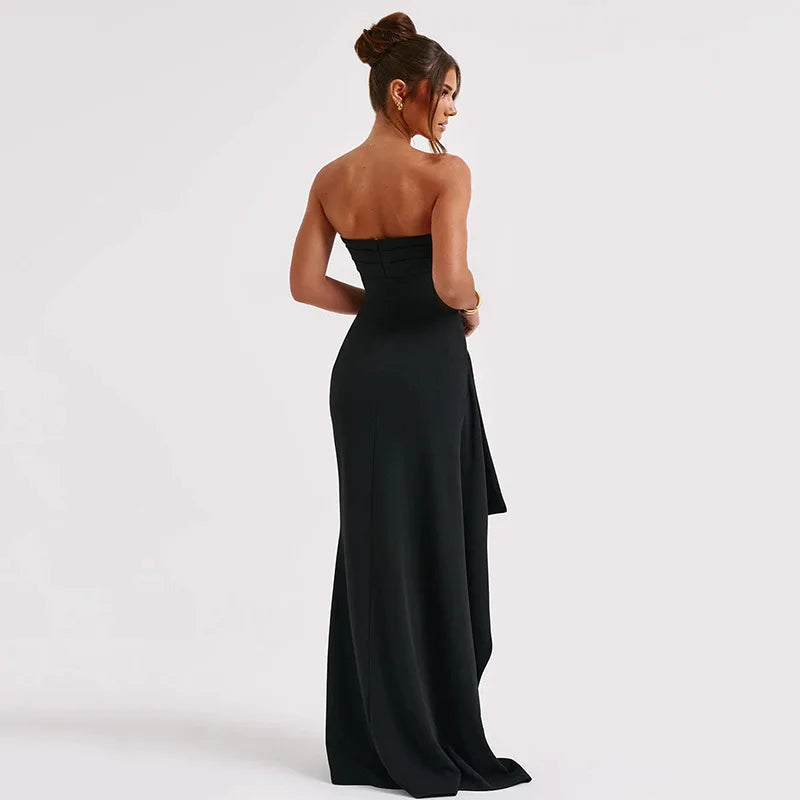 Off Shoulder Elegant High Rise Split Maxi Club Outfits Strapless Evening Gown Dress The Clothing Company Sydney