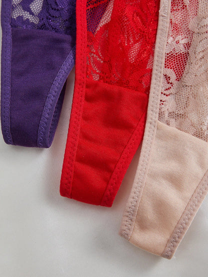 3 Pack Women's Lace Panties Underwear Adjustable Strap Floral Lace Sheer Mesh Thong G String The Clothing Company Sydney