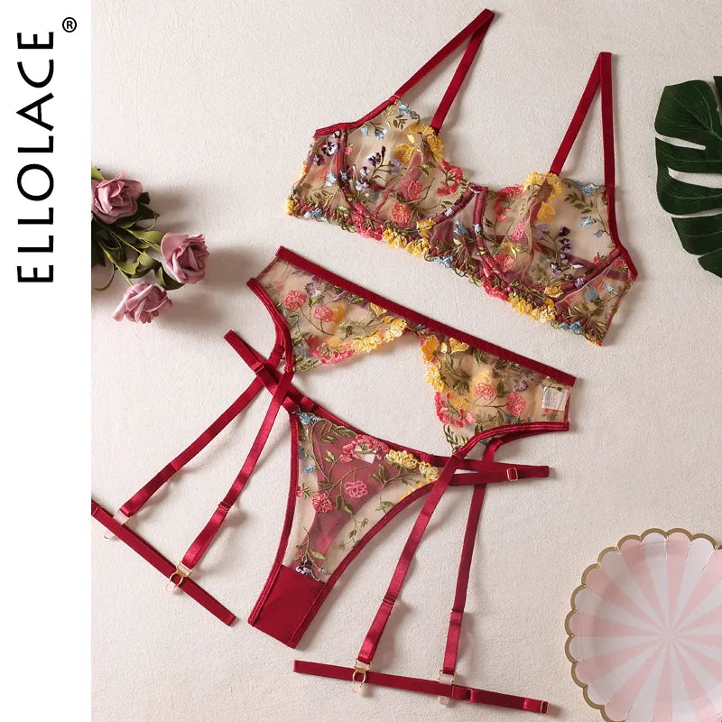 3-Piece Lace Bra Set Sensual Underwear Transparent Floral Embroidery  Lingerie Set Garters Fancy Short Skin Care Kits Intimate - AliExpress