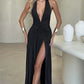 Halter Deep V Neck Backless Maxi Sleeveless Thigh High Split Long Dress The Clothing Company Sydney