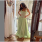 Flower Printed Slim A-line Sling Green Square Neck High Split Long Elegant Chic Evening Dress