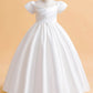 Little Big Girls Elegant Princess Puff Sleeves Satin Flower Girl Wedding Birthday Party Formal Dress