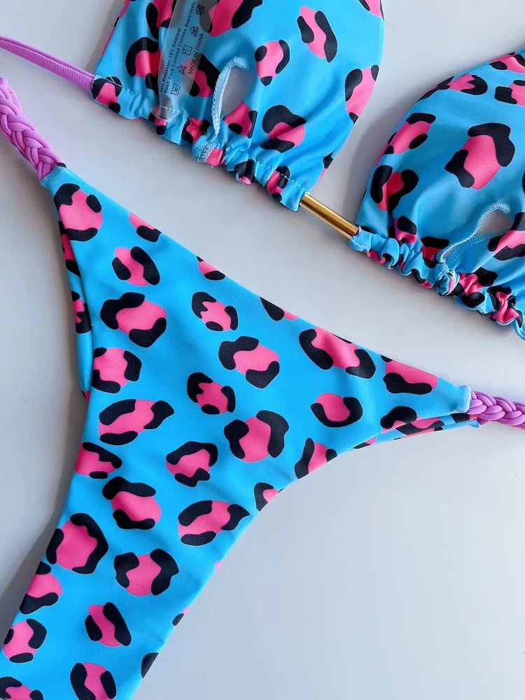 Women's Swimsuit Braided rope Micro Bikinis Swimsuit Leopard Print Beach Bathing Suit