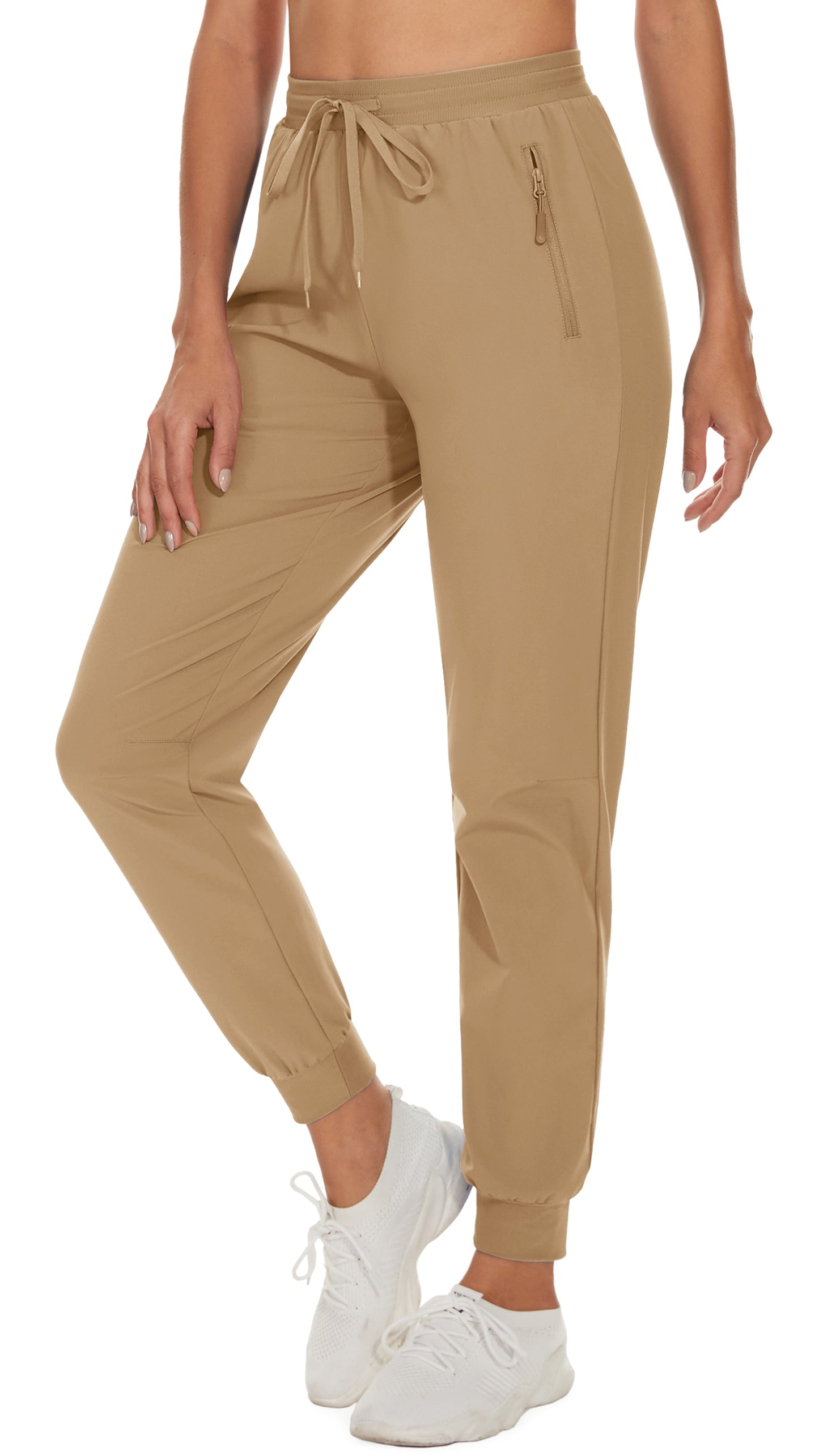 Womens Casual Cargo Pants with Zipper Pockets Regular Waist
