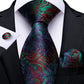 Men's Tie Teal Green Paisley Novelty Design Silk Wedding Tie for Men Handky cufflink Tie Set Party Business Fashion Set The Clothing Company Sydney