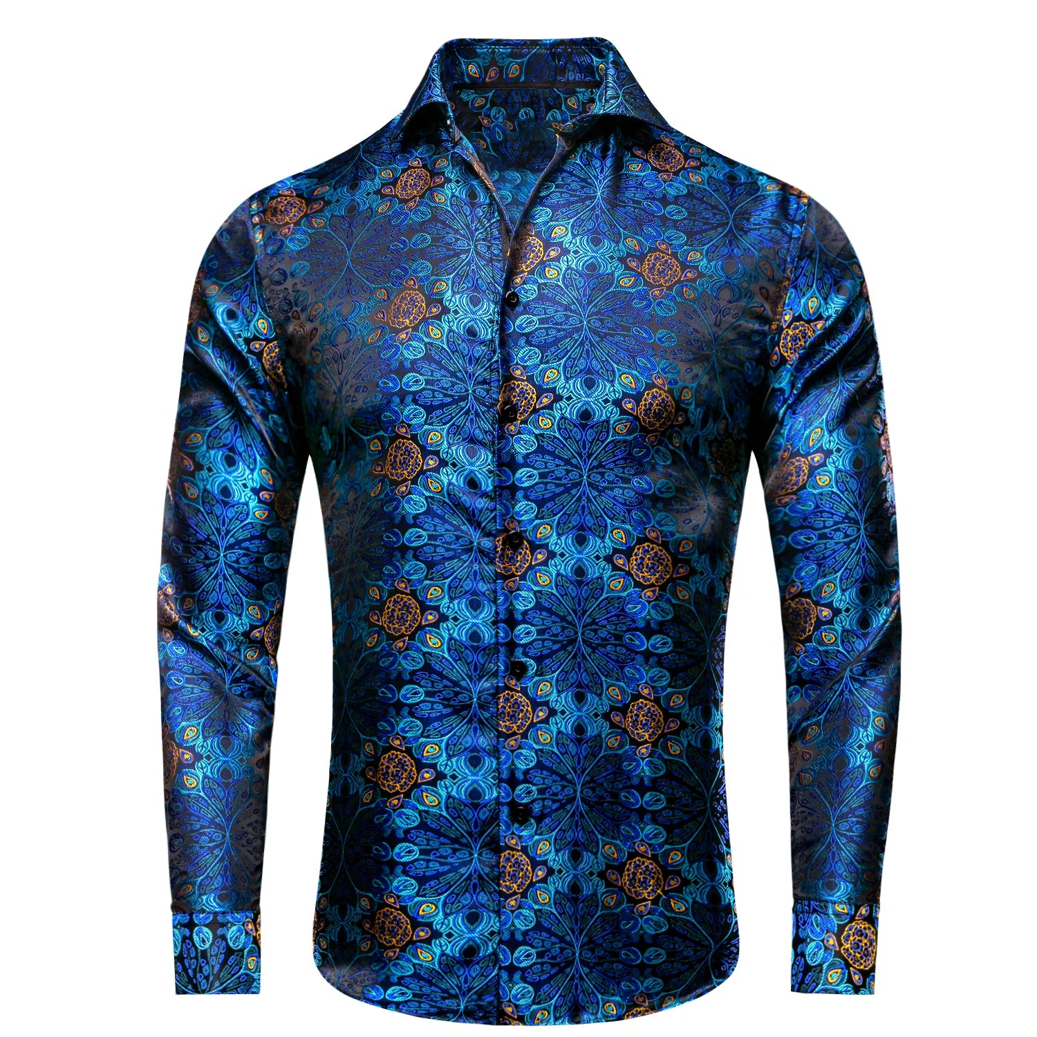 Hi-Tie Long Sleeve Silk Shirts for Men Suit Dress Outwear Male Slim Wedding Floral Paisley Gold Blue Red The Clothing Company Sydney