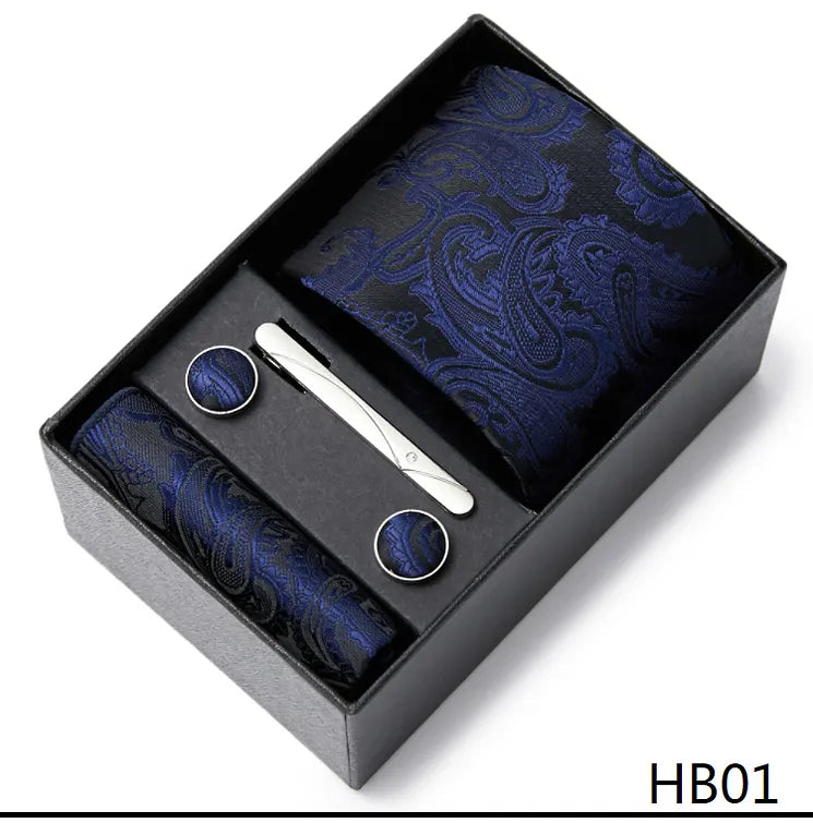 5 piece 7.5 cm Width Tie Sets Black Men's Tie Hankerchiefs Cufflinks clip Box wedding gift handmade Necktie Set The Clothing Company Sydney