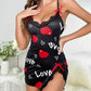 Heart Letter Floral Print Slip Nightdress Lace Trim Deep V Side Split Women's Sleepwear Dress The Clothing Company Sydney