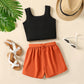 2 Piece Kids Girls' Button Ribbed Tank Top and Belted Shorts Set The Clothing Company Sydney