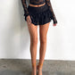 Women Y2k Pleated Layered Mini Skirt Lace Trim Asymmetrical Hem Flared Micro Low Waist Grunge Short Skirt