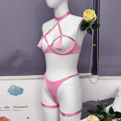 4 Piece Tassel Lingerie Bra Intimate Panties Outfit Sets - The Clothing Company Sydney