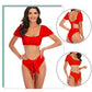 2 Piece Women Swimsuit Solid Colour Short Puff Sleeve Summer High Waist Cut Backless Bathing Suit Beachwear Bikini Set The Clothing Company Sydney