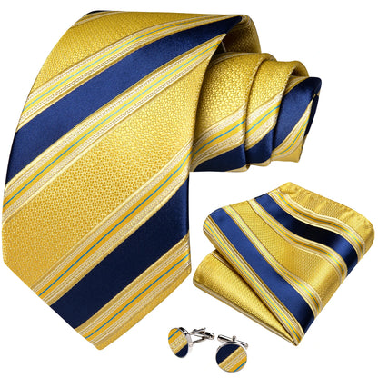 Designer Striped Silk Classic Ties For Men Wedding Accessories Gift For Men Neck Tie Set Pocket Square Cufflinks Set - The Clothing Company Sydney