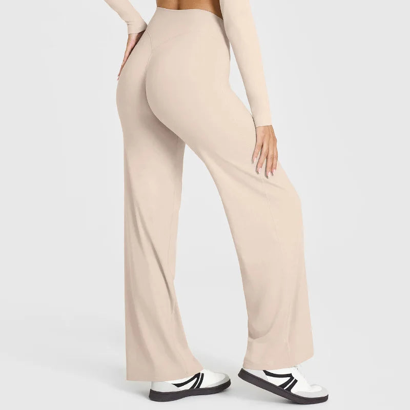 Women's Mid Waist Sport Trousers Wide-Leg Pants Ultra Soft Yoga Pilates Running Gym Pants