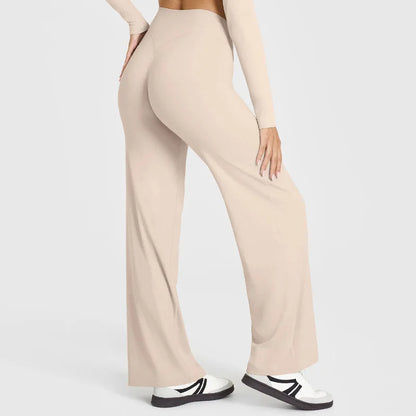 Women's Mid Waist Sport Trousers Wide-Leg Pants Ultra Soft Yoga Pilates Running Gym Pants