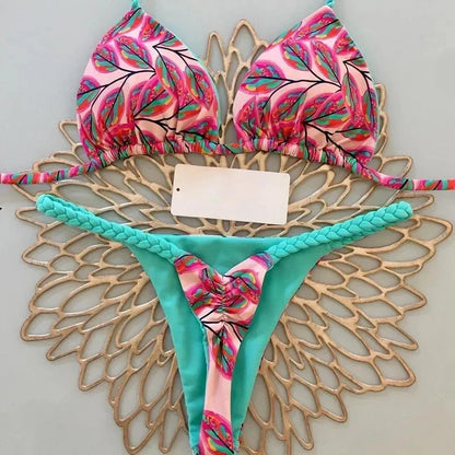 2 Piece Swimwear Leopard Printed Micro Bikini Set Striped Beachwear Summer Swimsuit Two-pieces Thong Bathing Suit