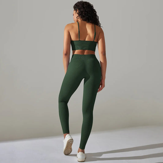 Seamless Ribbed Women's Sportswear Two Piece Yoga Set High Waist Gym Leggings Crop Top Fitness Sports Suits Acid Wash Activewear The Clothing Company Sydney
