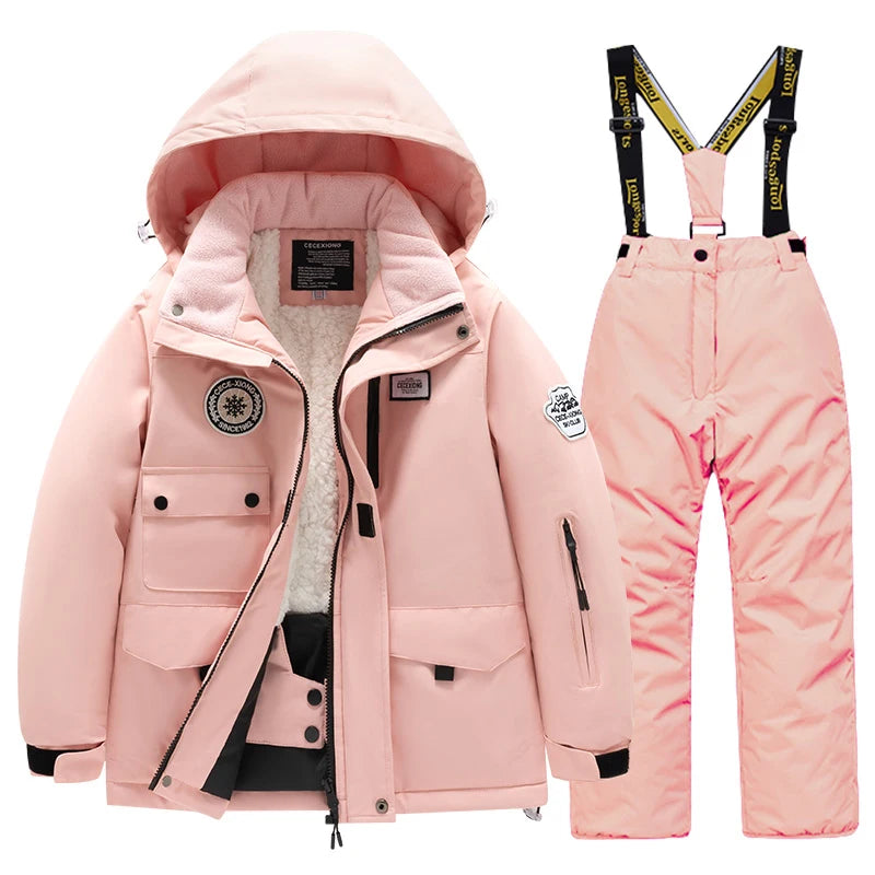 2 Piece Winter Children's skiing suit windproof Jacket and Pants waterproof thick coat for warm Snow Ski Set