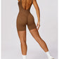 Women's Romper Yoga Hollow Backless Scrunch Seamless One Piece Outfit Fitness Overalls Playsuit Gym Sport Short Jumpsuit