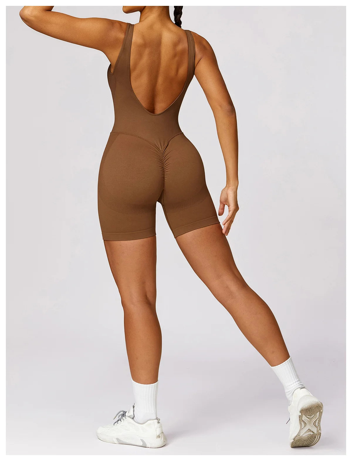 Women's Romper Yoga Hollow Backless Scrunch Seamless One Piece Outfit Fitness Overalls Playsuit Gym Sport Short Jumpsuit