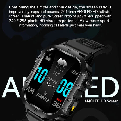 Men's LED smart watch by The Clothing Company Sydney with Bluetooth, health monitoring, multi-sport modes, and outdoor sports features.
