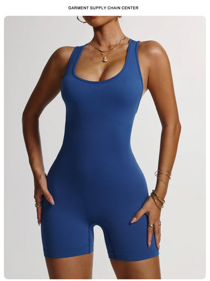 One Piece Seamless Yoga Jumpsuit Backless Romper Criss Cross Bodysuit Womens Workout Gym Fitness Clothing