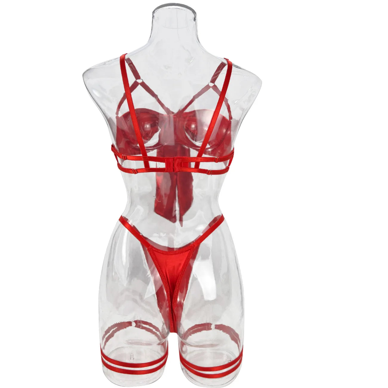 Bowknot Lingerie Open Bra Lace Up Underwear 3-Piece Satin Outfit Set The Clothing Company Sydney