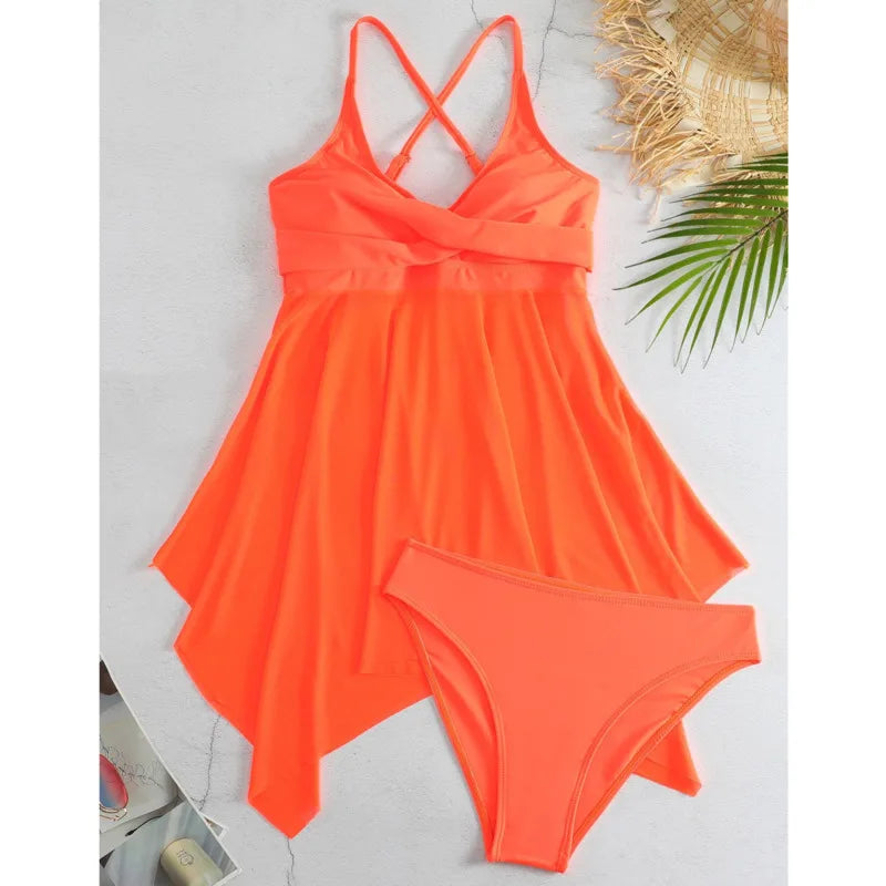 Plus size women's tankini set, two-piece bathing suit with dress-style swimwear design by The Clothing Company Sydney