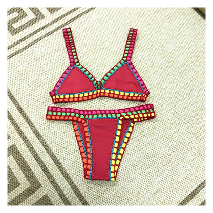 2 Piece Red Swimwear Green Bathing Suit Pink Swimsuit Handmade Navy Crochet Swimsuit Bikini Set