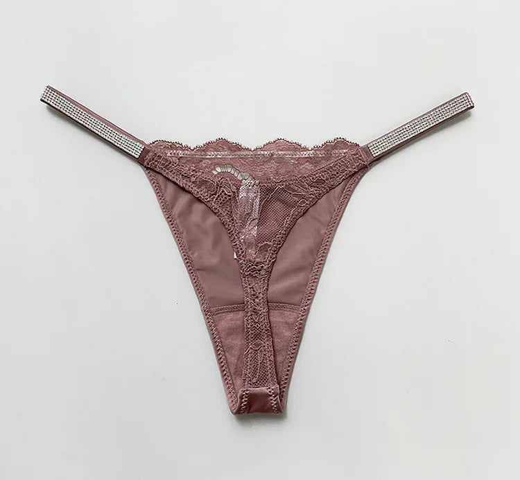 Rhinestone Lace Women Panties Seamless Underwear G String Letter Transparent Thong Female Low Rise Ladies Briefs