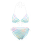 Women's Mermaid Print Swimsuit Bikini Bathing Suit Halter Sponge Pad Bra and Drawstring Briefs Beach Pool Surfing Swimwear