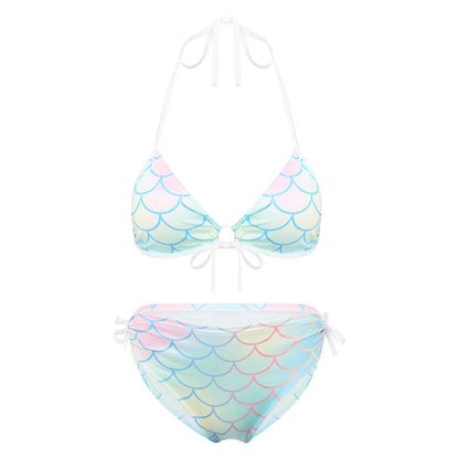 Women's Mermaid Print Swimsuit Bikini Bathing Suit Halter Sponge Pad Bra and Drawstring Briefs Beach Pool Surfing Swimwear - The Clothing Company Sydney