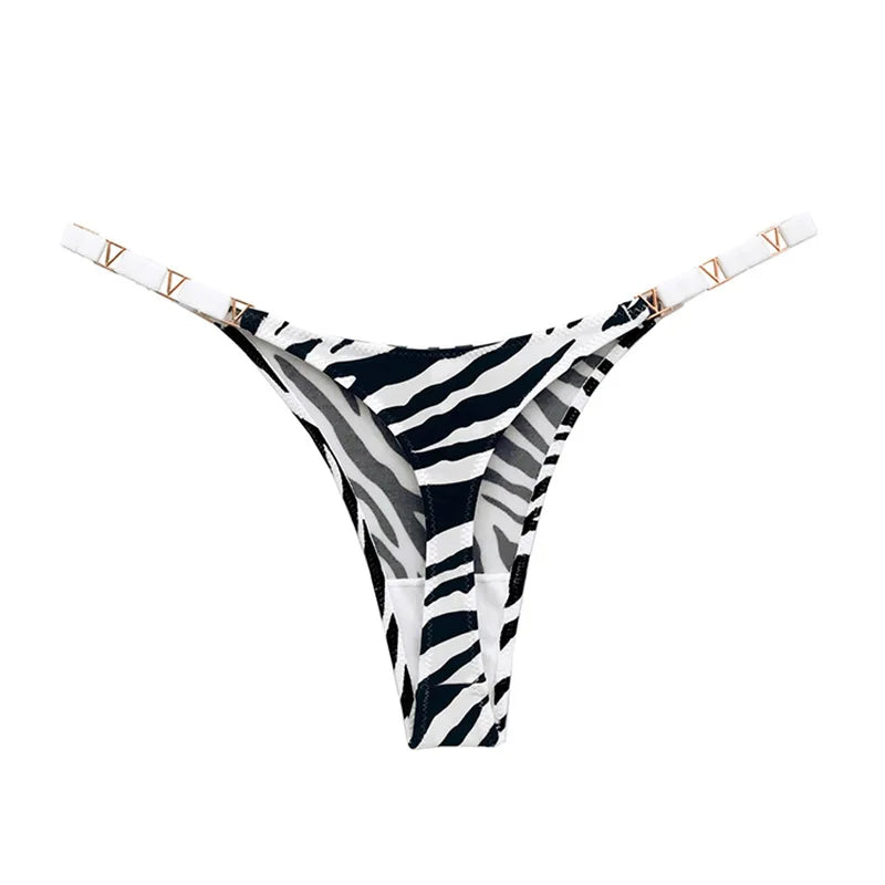 Seamless Thong Women Underwear Briefs Panties Zebra Flower Low Rise Metal Buckle G String Undies