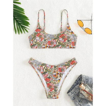 Floral Printed Brazilian Mid Waist Bikini Women Swimwear Swimsuit Two-piece Bikini set Bather Bathing Suit The Clothing Company Sydney