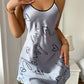 Heart  Letter Print Nightdress  Casual Round Neck Spaghetti Strap Sleep Women's Sleepwear  Dress