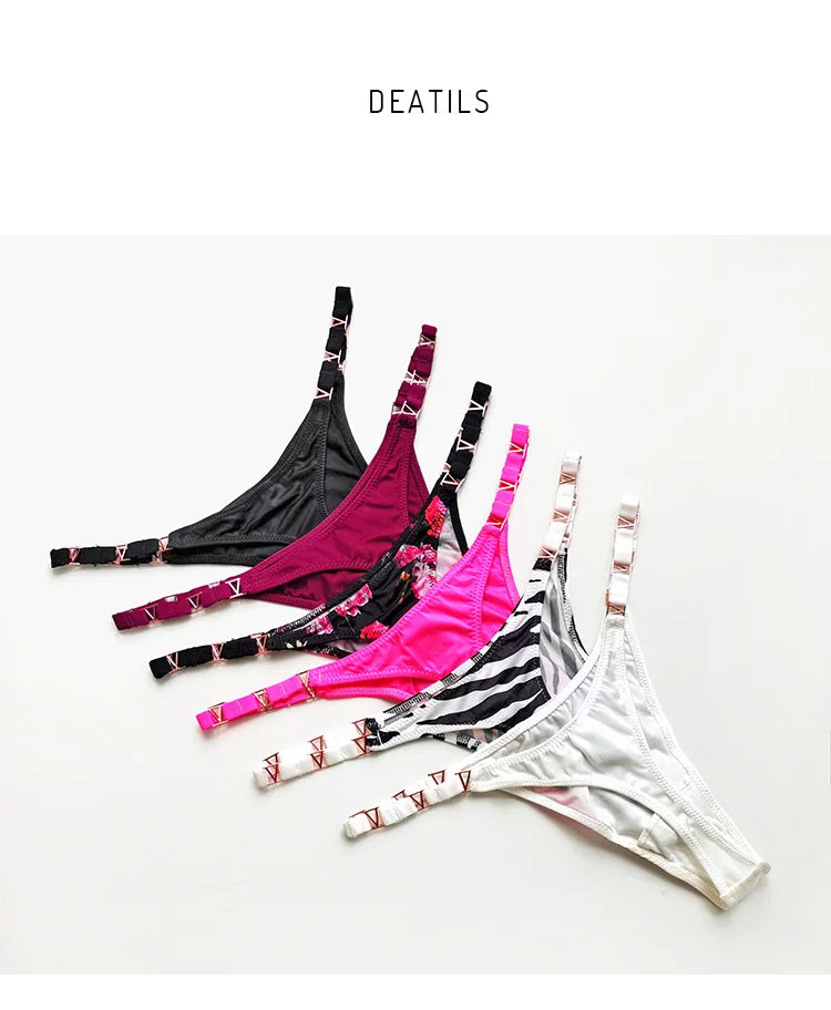 Seamless Thong Women Underwear Briefs Panties Zebra Flower Low Rise Metal Buckle G String Undies