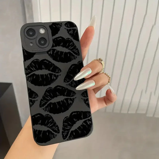 Gothic Style Black Lip Phone Case For iPhone 15 14 13 12 Pro Max Mini Shockproof Soft Silicone Cover The Clothing Company Sydney